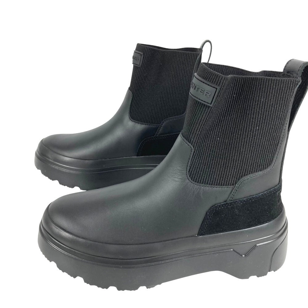 HUNTER WFS1000LPY Explorer Chelsea Platform Boots Shoes shoes boots Leather Black Used