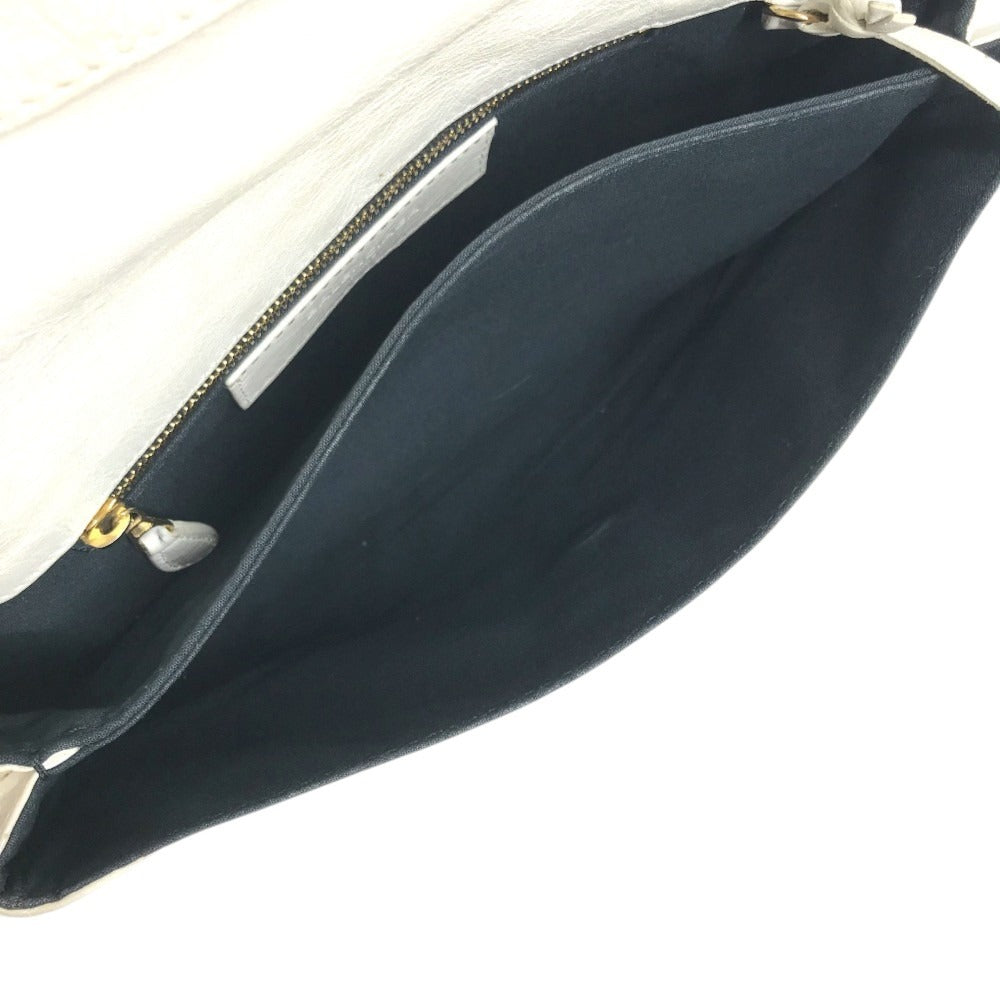 BALENCIAGA 327079 Studs Giant envelope Bag Pouch Flap Clutch bag Leather White/Gold Used