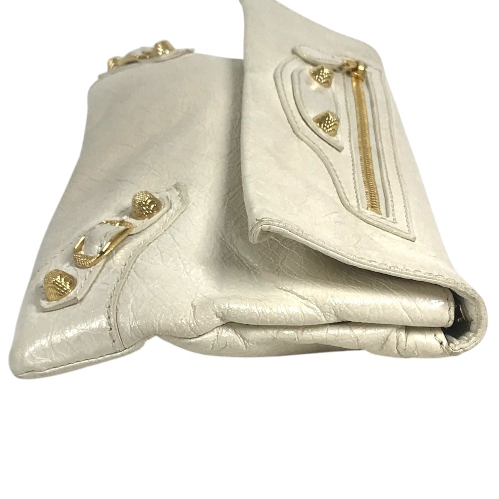 BALENCIAGA 327079 Studs Giant envelope Bag Pouch Flap Clutch bag Leather White/Gold Used