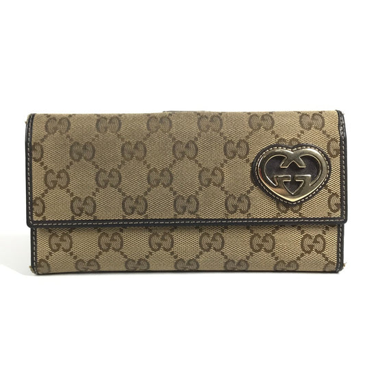 GUCCI 245723 LOVELY Guccissima logo GG heart Double Snap Long Wallet Long Wallet GGCanvas/Leather Beige/Dark brown Used