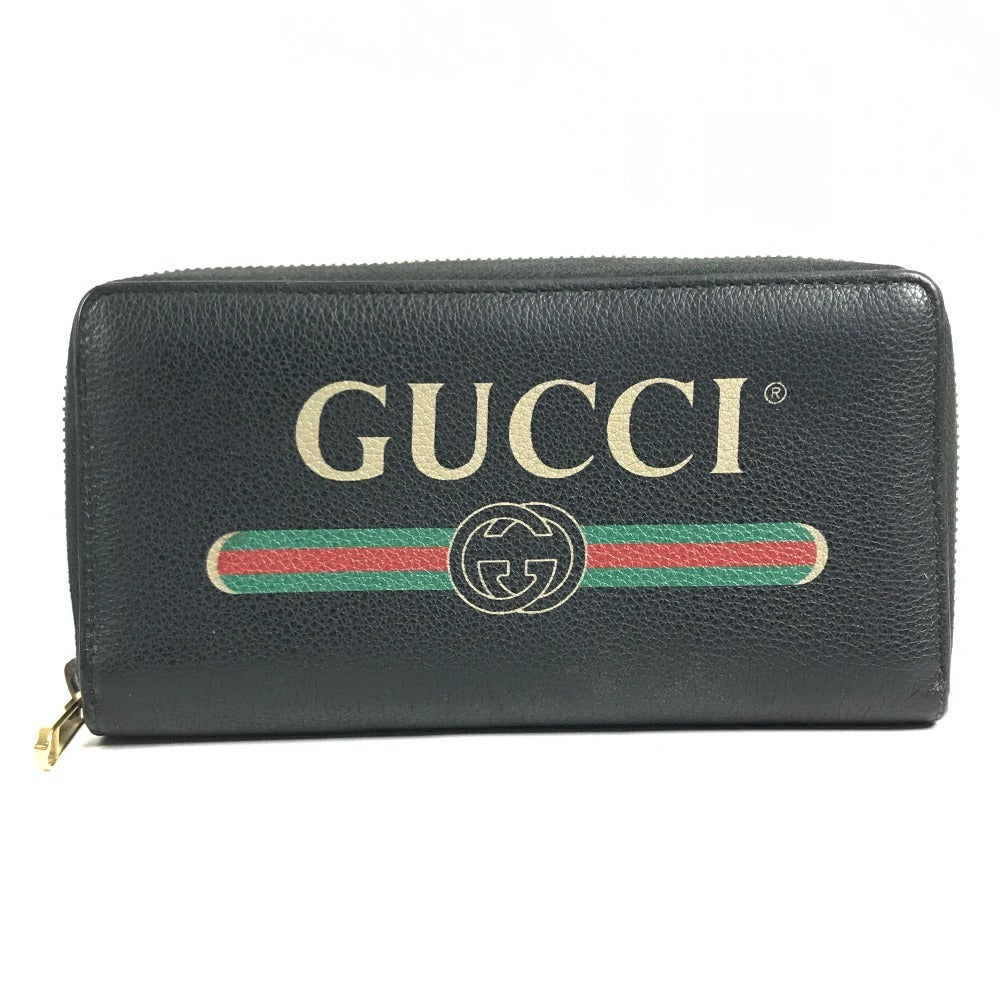 GUCCI 496317 Logo GG Zip Around Long Wallet Long Wallet Leather Black Used
