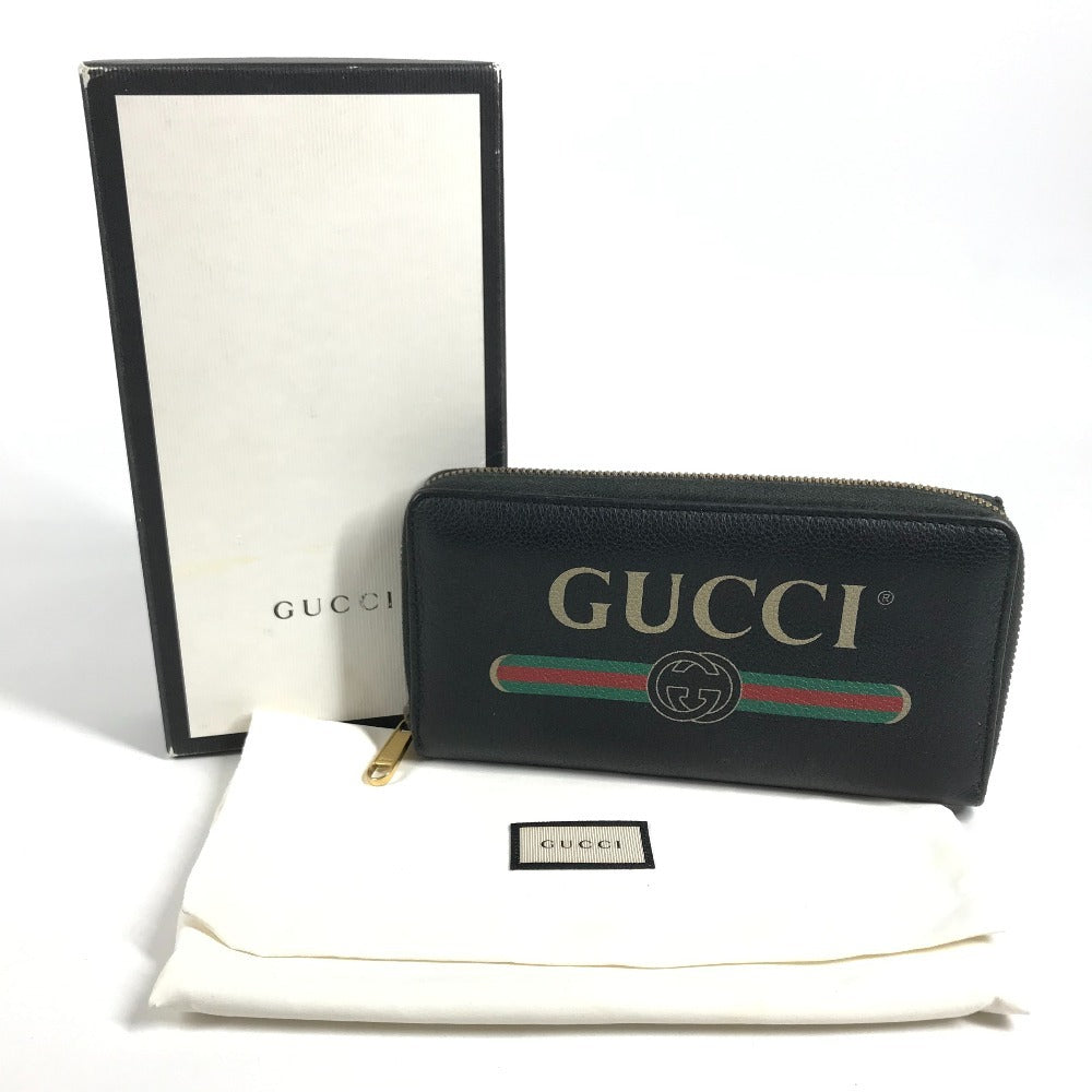 GUCCI 496317 Logo GG Zip Around Long Wallet Long Wallet Leather Black Used