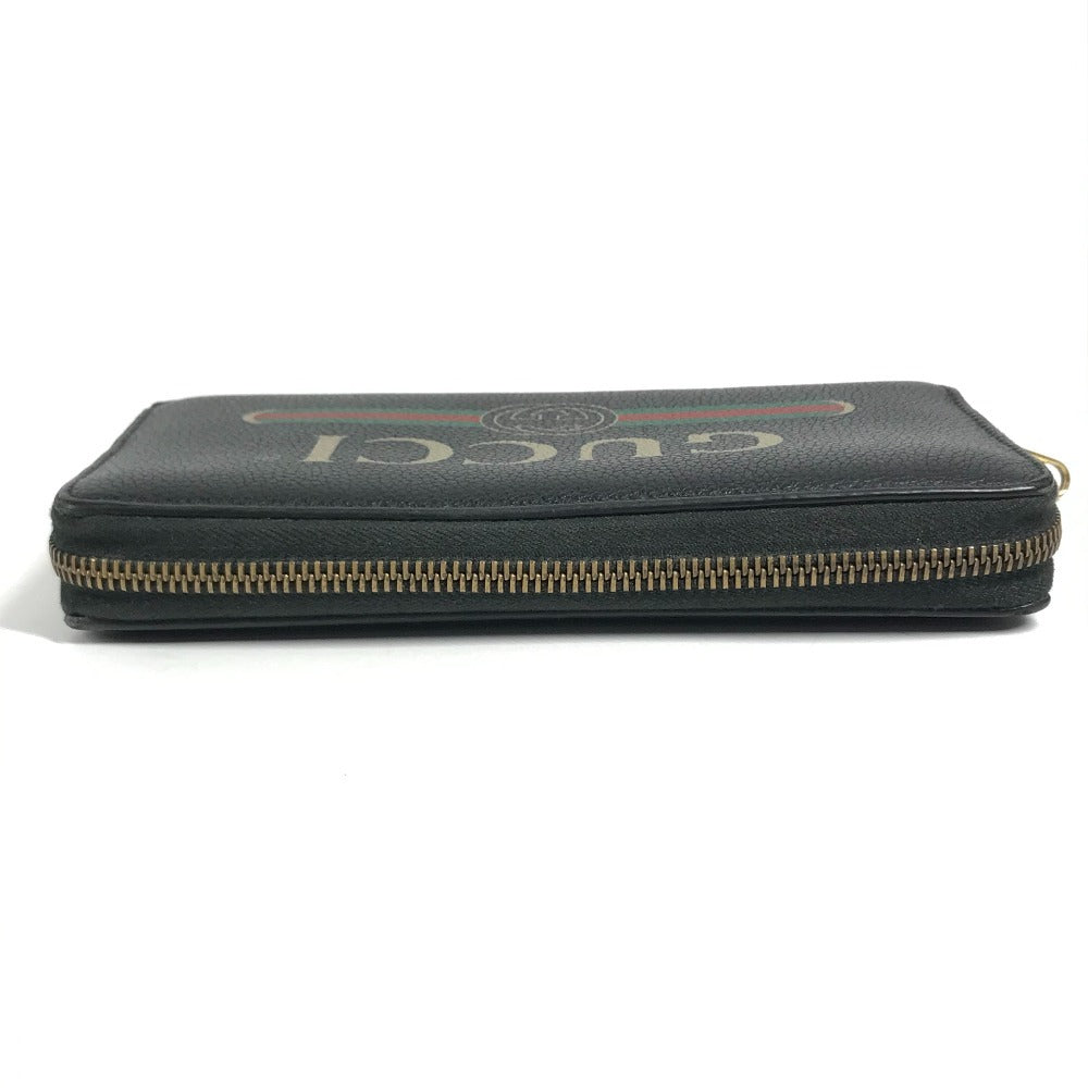 GUCCI 496317 Logo GG Zip Around Long Wallet Long Wallet Leather Black Used
