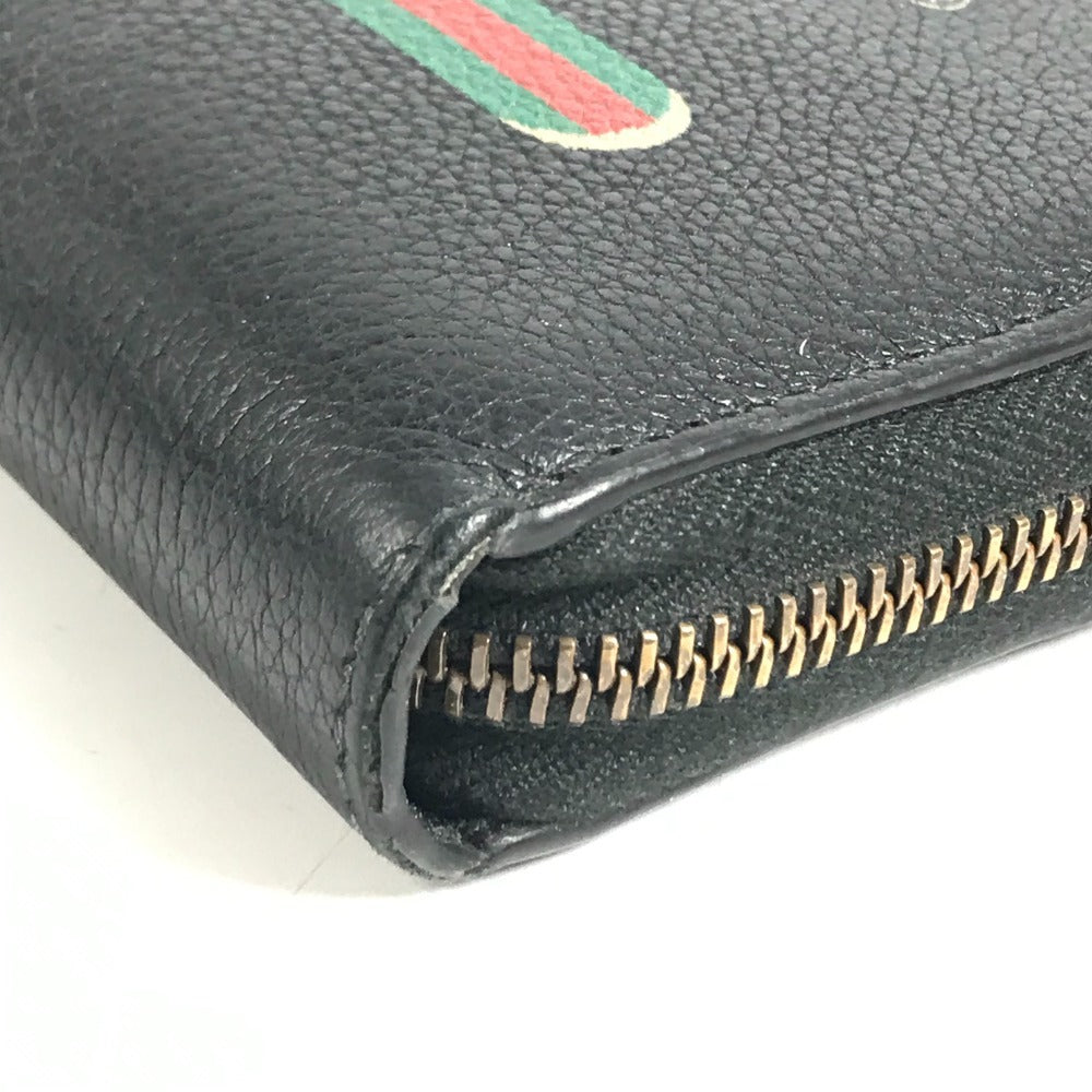GUCCI 496317 Logo GG Zip Around Long Wallet Long Wallet Leather Black Used