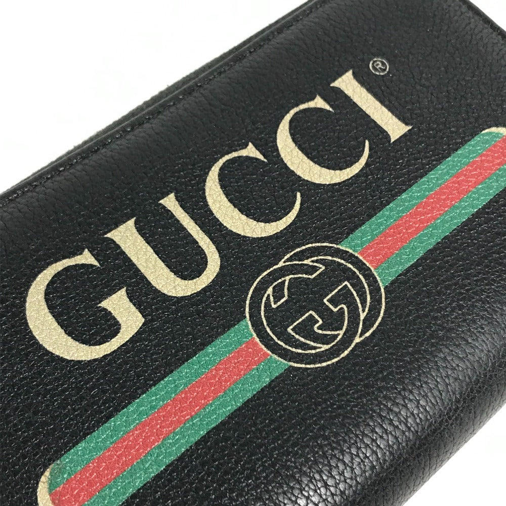 GUCCI 496317 Logo GG Zip Around Long Wallet Long Wallet Leather Black Used