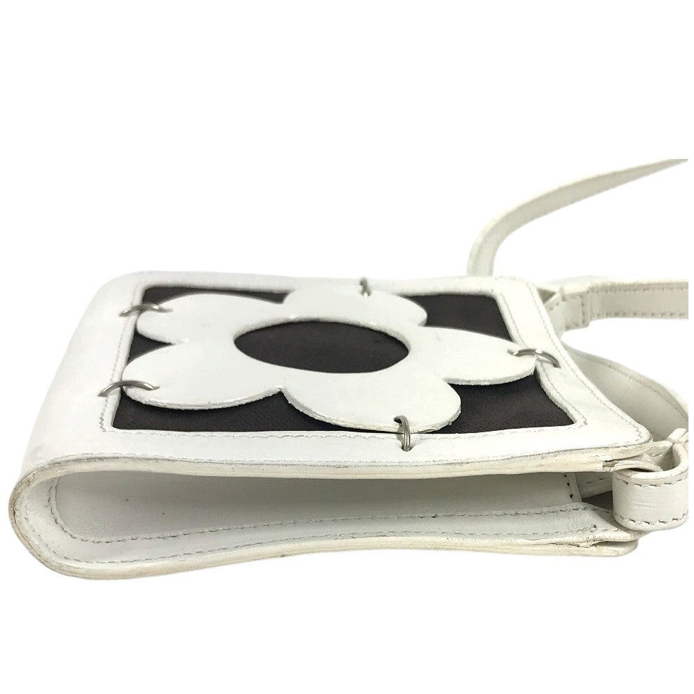 CELINE Flower logo Shoulder bag, Crossbody, Leather, Canvas, Black Shoulder Bag Leather/Canvas White Used