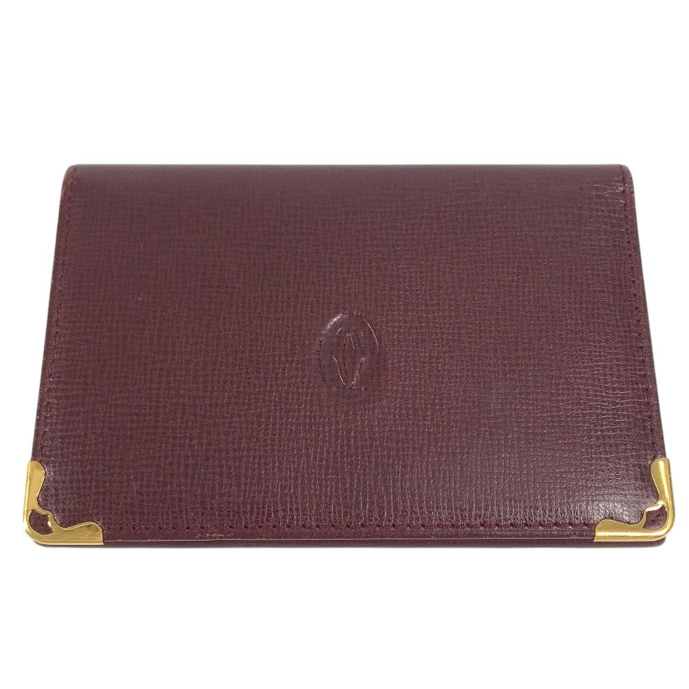 CARTIER Must de Line logo Bi-fold business card holder pass case Card Case Leather wine-red Used
