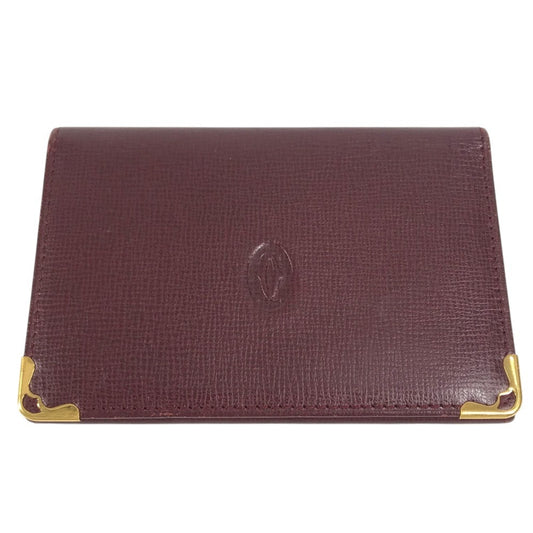 CARTIER Must de Line logo Bi-fold business card holder pass case Card Case Leather wine-red Used