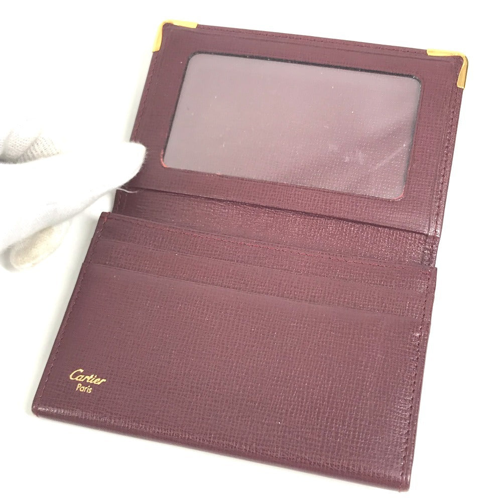 CARTIER Must de Line logo Bi-fold business card holder pass case Card Case Leather wine-red Used
