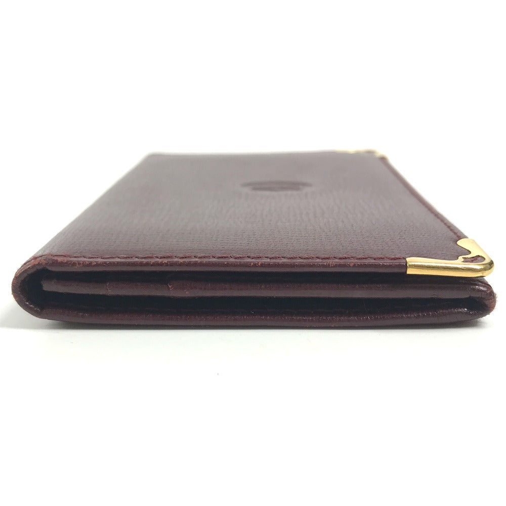 CARTIER Must de Line logo Bi-fold business card holder pass case Card Case Leather wine-red Used