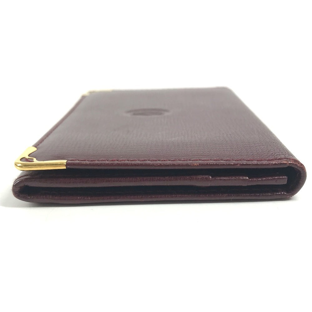 CARTIER Must de Line logo Bi-fold business card holder pass case Card Case Leather wine-red Used