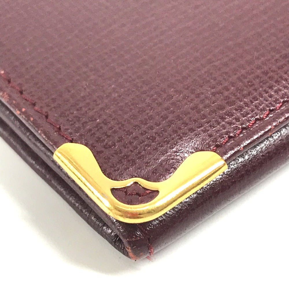 CARTIER Must de Line logo Bi-fold business card holder pass case Card Case Leather wine-red Used