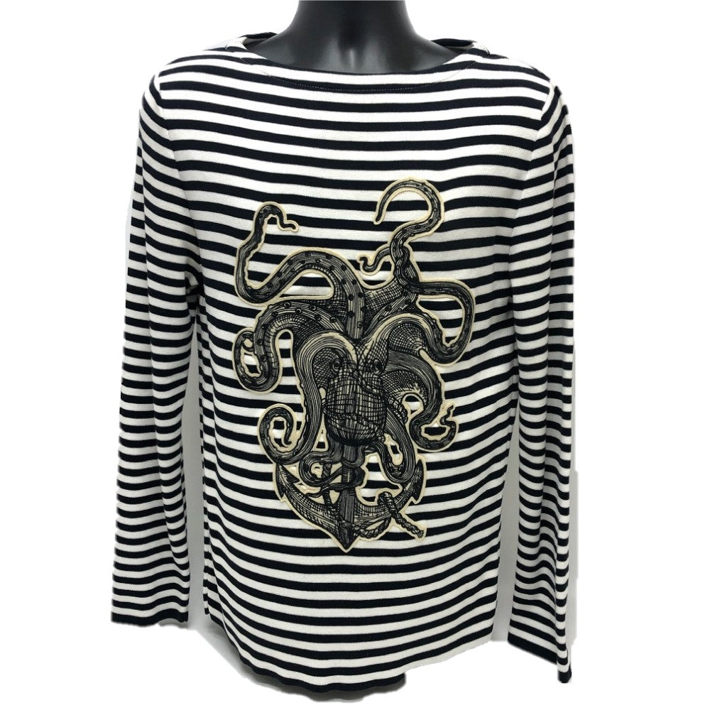 GUCCI 461177 Men's Cotton Sweatshirt with Striped Octopus Motif, White and Black
