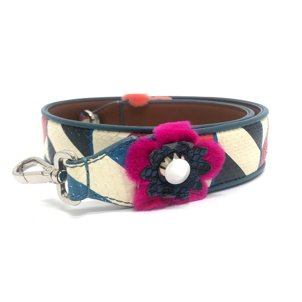 FENDI 8AV077 Flower Stud Strap You Bag, Multicolor Leather Shoulder Strap for Women, White with Multicolor and Silver Hardware