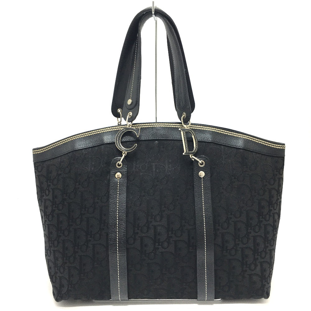 Christian Dior Floral Embroidered Trotter Shoulder Tote Bag in Canvas/Leather, Black