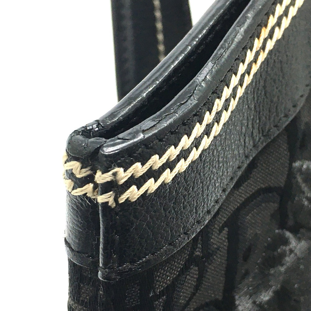 Christian Dior Floral Embroidered Trotter Shoulder Tote Bag in Canvas/Leather, Black
