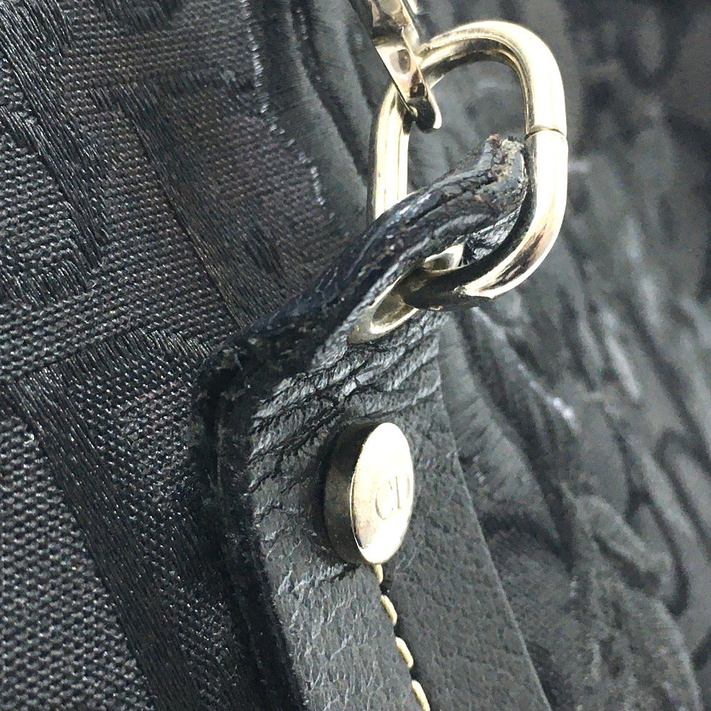 Christian Dior Floral Embroidered Trotter Shoulder Tote Bag in Canvas/Leather, Black
