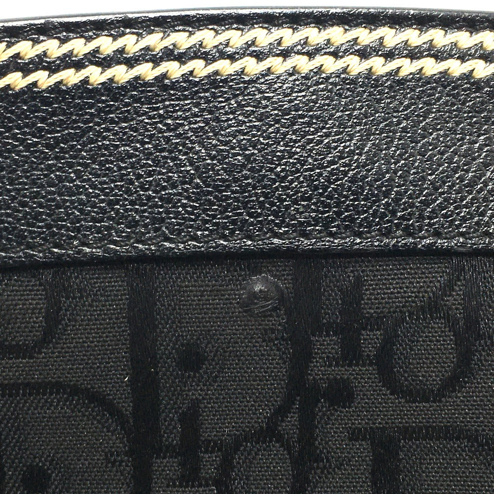 Christian Dior Floral Embroidered Trotter Shoulder Tote Bag in Canvas/Leather, Black