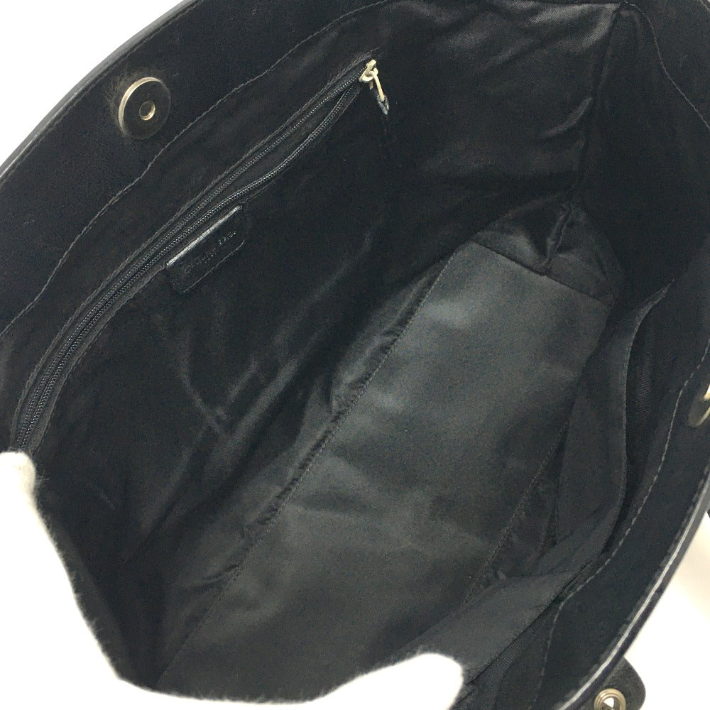 Christian Dior Floral Embroidered Trotter Shoulder Tote Bag in Canvas/Leather, Black