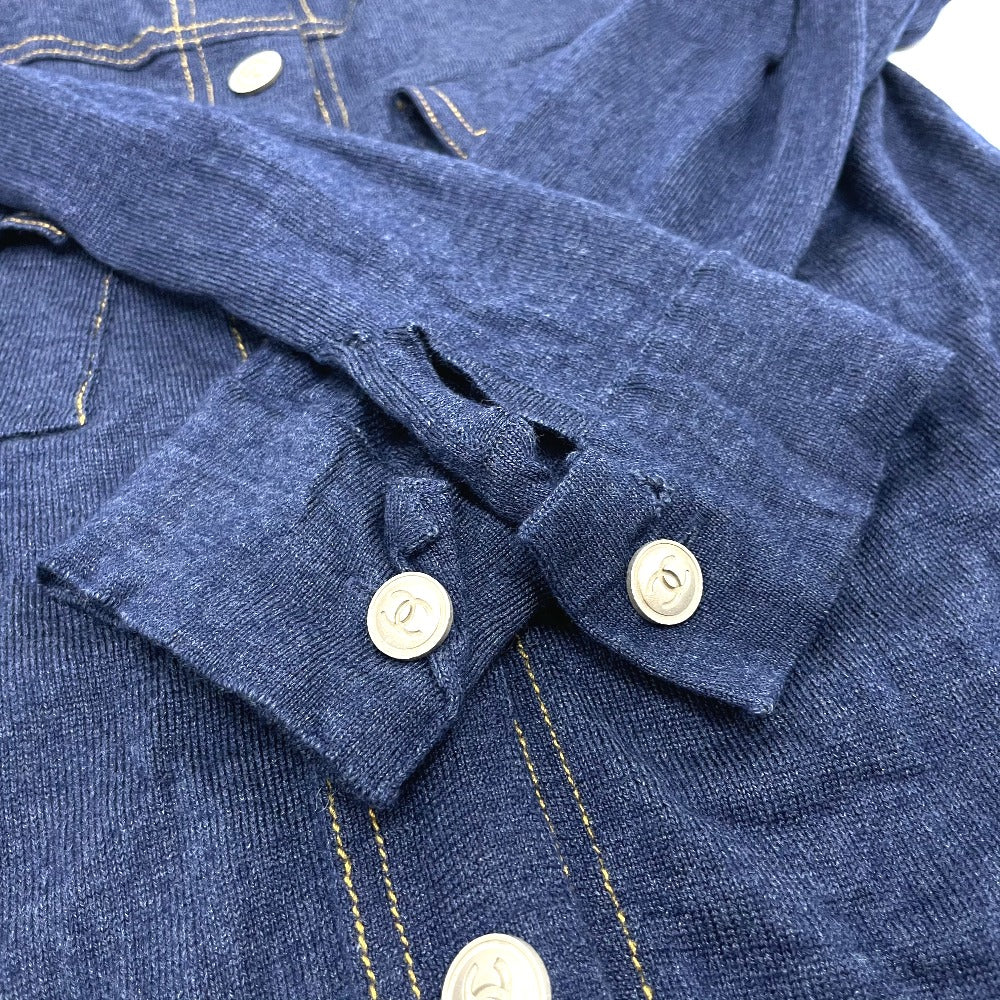 CHANEL P39365 ココボタン フロントオープン カーディガン ワンピース ウール レディース ブルー