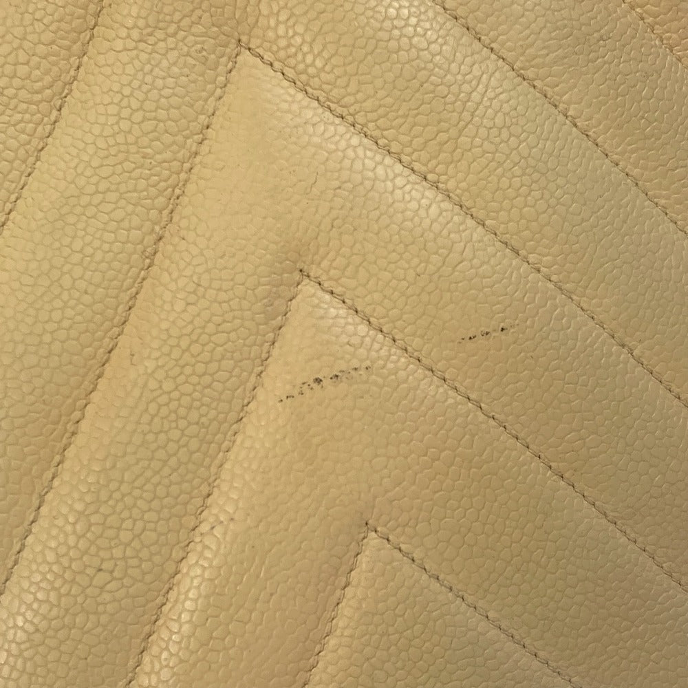 CHANEL CC ココマーク Ｖステッチ シェブロン 肩掛け トートバッグ カバン ショルダーバッグ キャビアスキン レディース イエロー