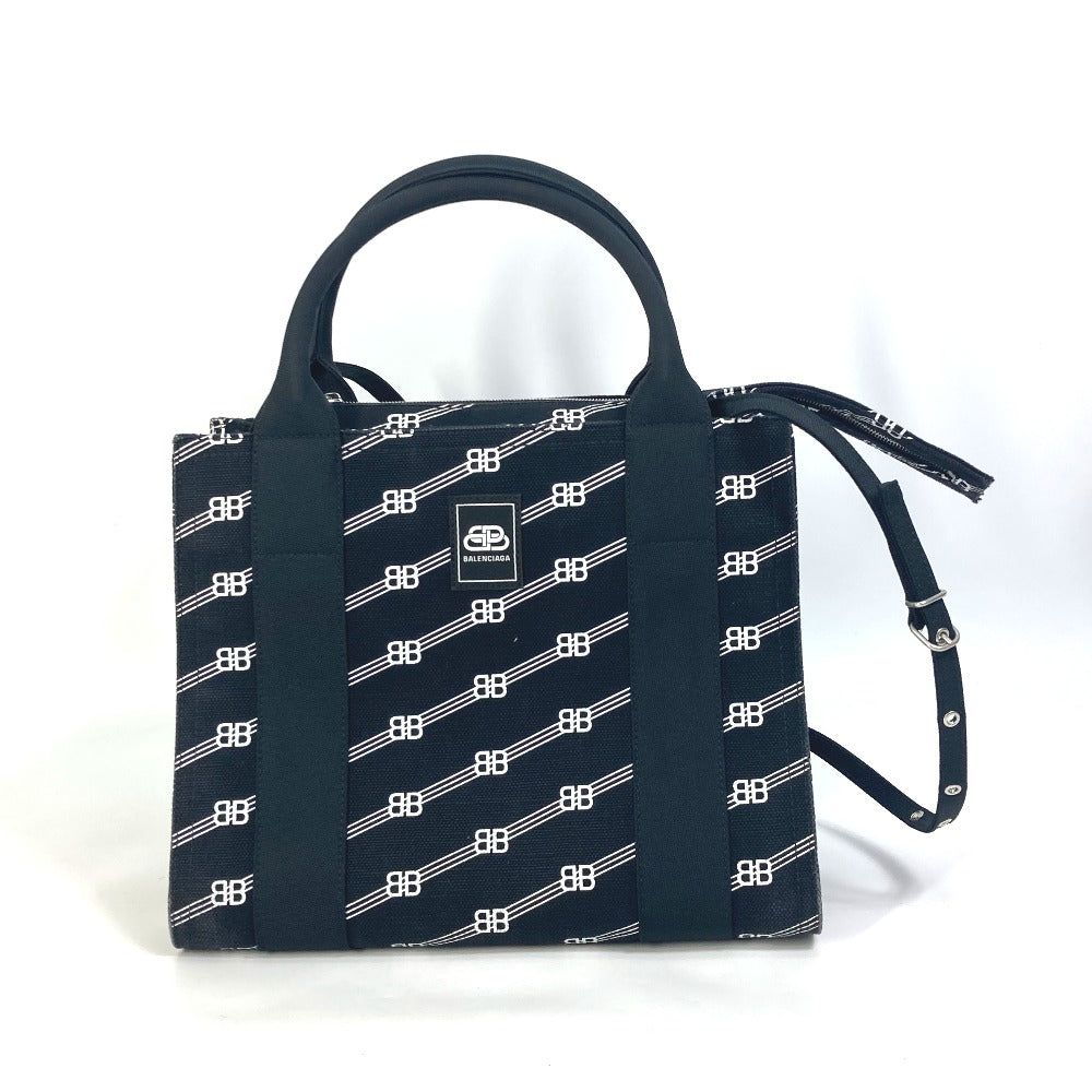 BALENCIAGA 620884 BB トレード S トートバッグ カバン ハンドバッグ キャンバス レディース ブラック