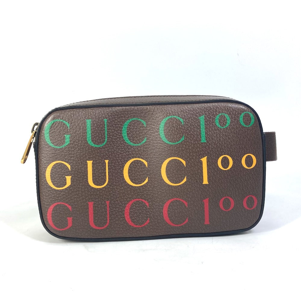 GUCCI 602695 クロス カバン ベルトバッグ 100周年記念 ロゴ ショルダーバッグ ボディバッグ レザー メンズ ブラウン