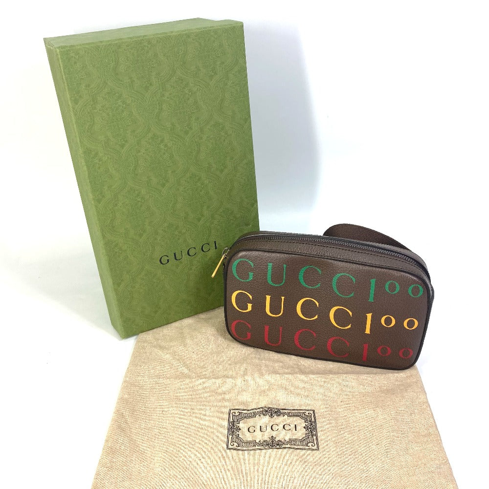 GUCCI 602695 クロス カバン ベルトバッグ 100周年記念 ロゴ ショルダーバッグ ボディバッグ レザー メンズ ブラウン