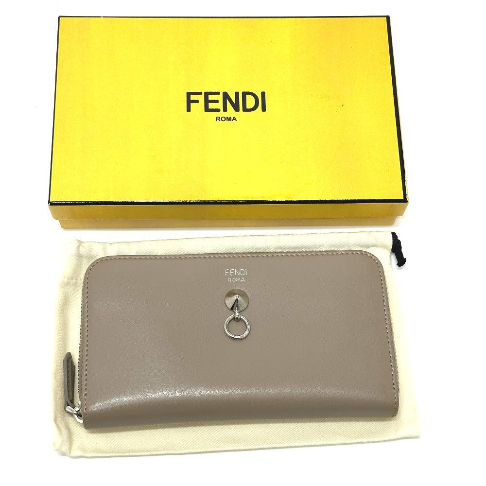 FENDI 8M0299 By the Way Round Zip Long Wallet, Leather, Men's, Beige