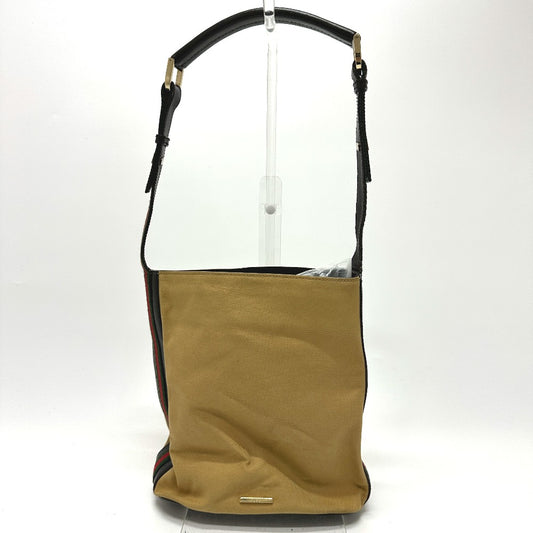 GUCCI 001-4286 Vintage Sherry Line Bucket Shoulder Bag in Beige Leather/Canvas