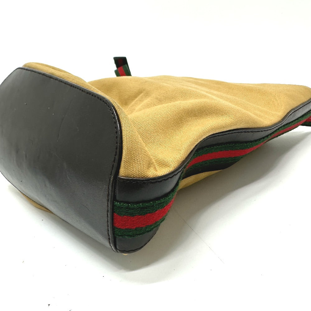 GUCCI 001-4286 Vintage Sherry Line Bucket Shoulder Bag in Beige Leather/Canvas