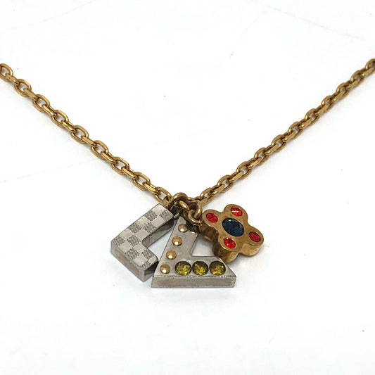 LOUIS VUITTON M67068 Rhinestone Pendant Love Letters Chain Necklace in Gold