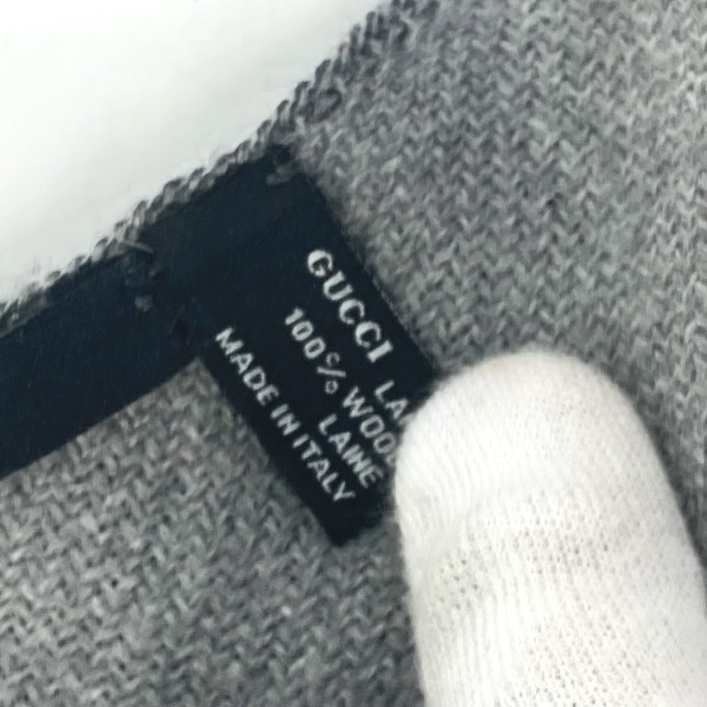 GUCCI Fringe Logo GG Stripe Wool Scarf Women's Gray