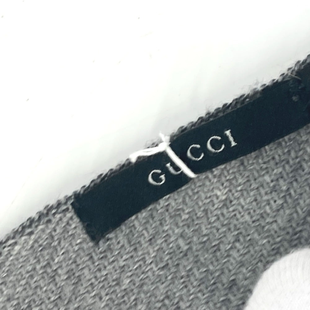 GUCCI Fringe Logo GG Stripe Wool Scarf Women's Gray