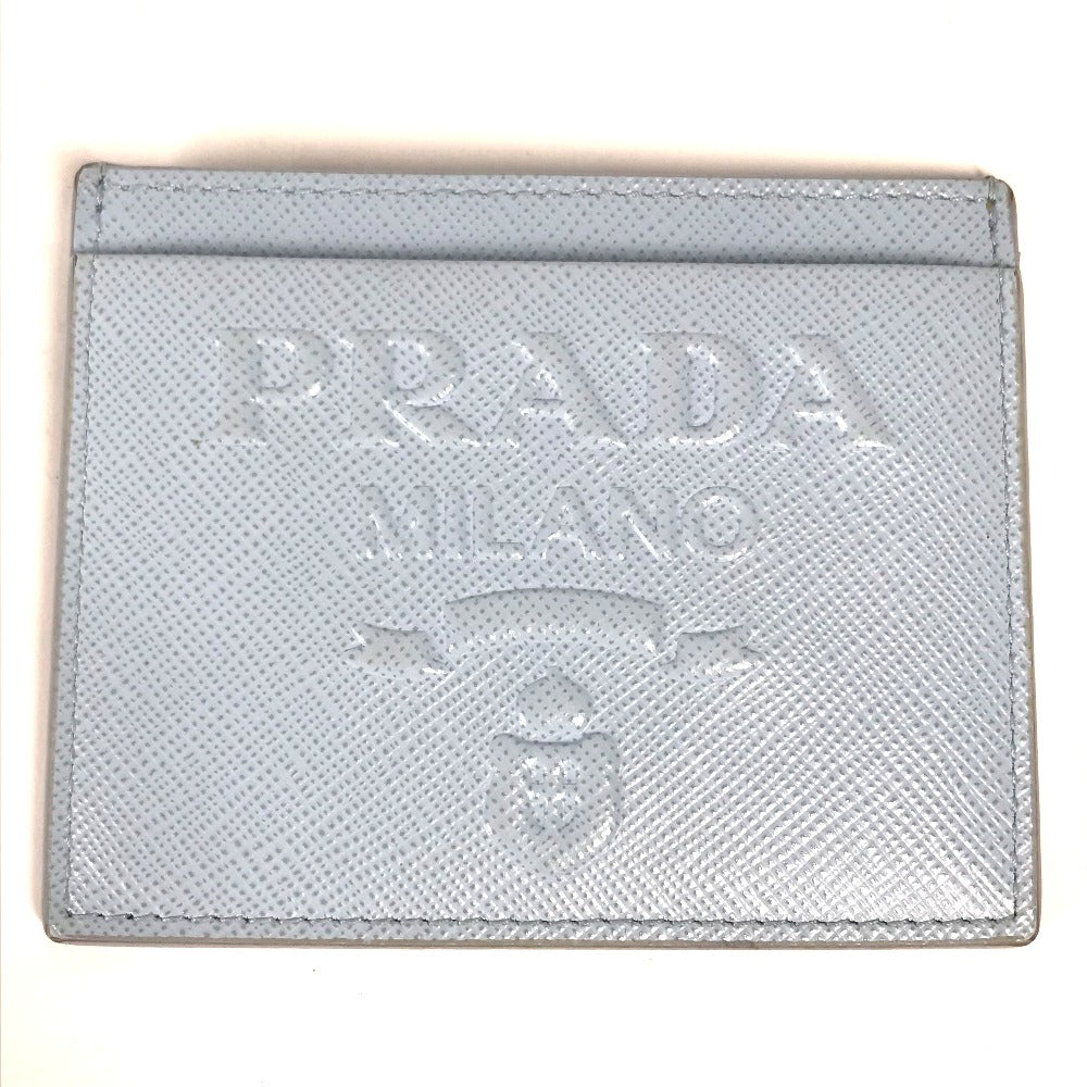 PRADA エンボスロゴ 名刺入れ パスケース カードケース レザー レディース ライトブルー