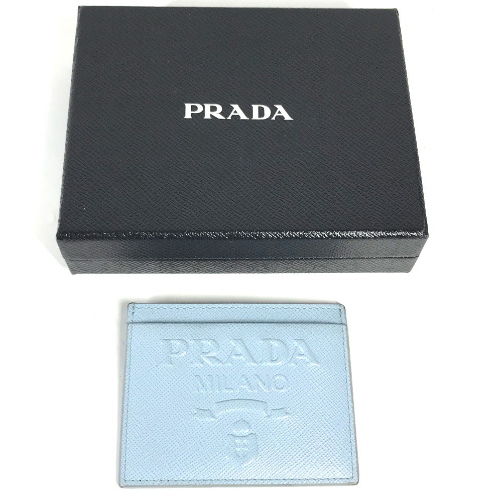 PRADA エンボスロゴ 名刺入れ パスケース カードケース レザー レディース ライトブルー