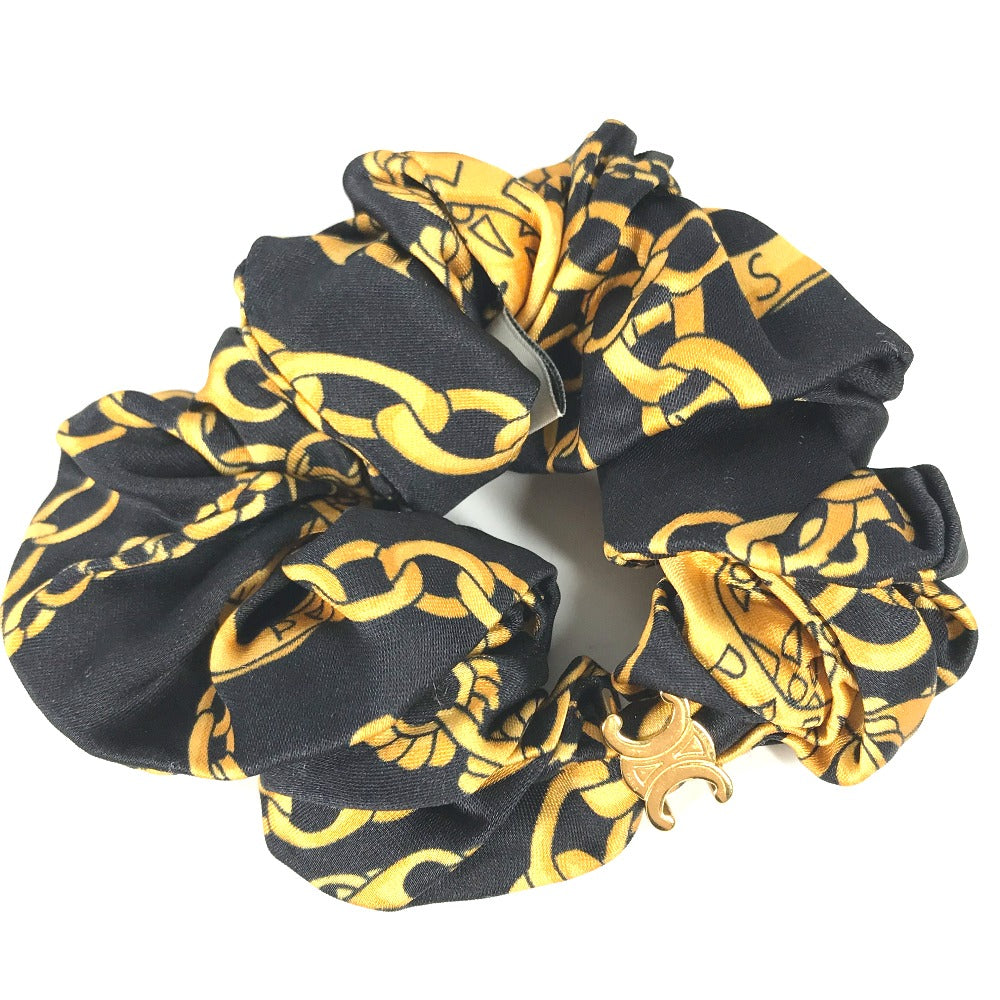 CELINE Triomphe Chain Hair Accessory, Silk Scrunchie, Women's, Black
