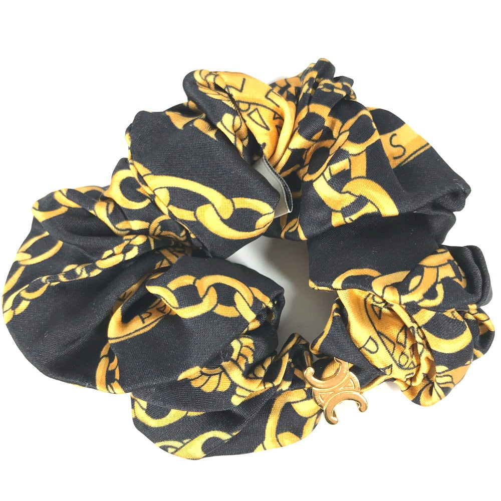 CELINE Triomphe Chain Hair Accessory, Silk Scrunchie, Women's, Black