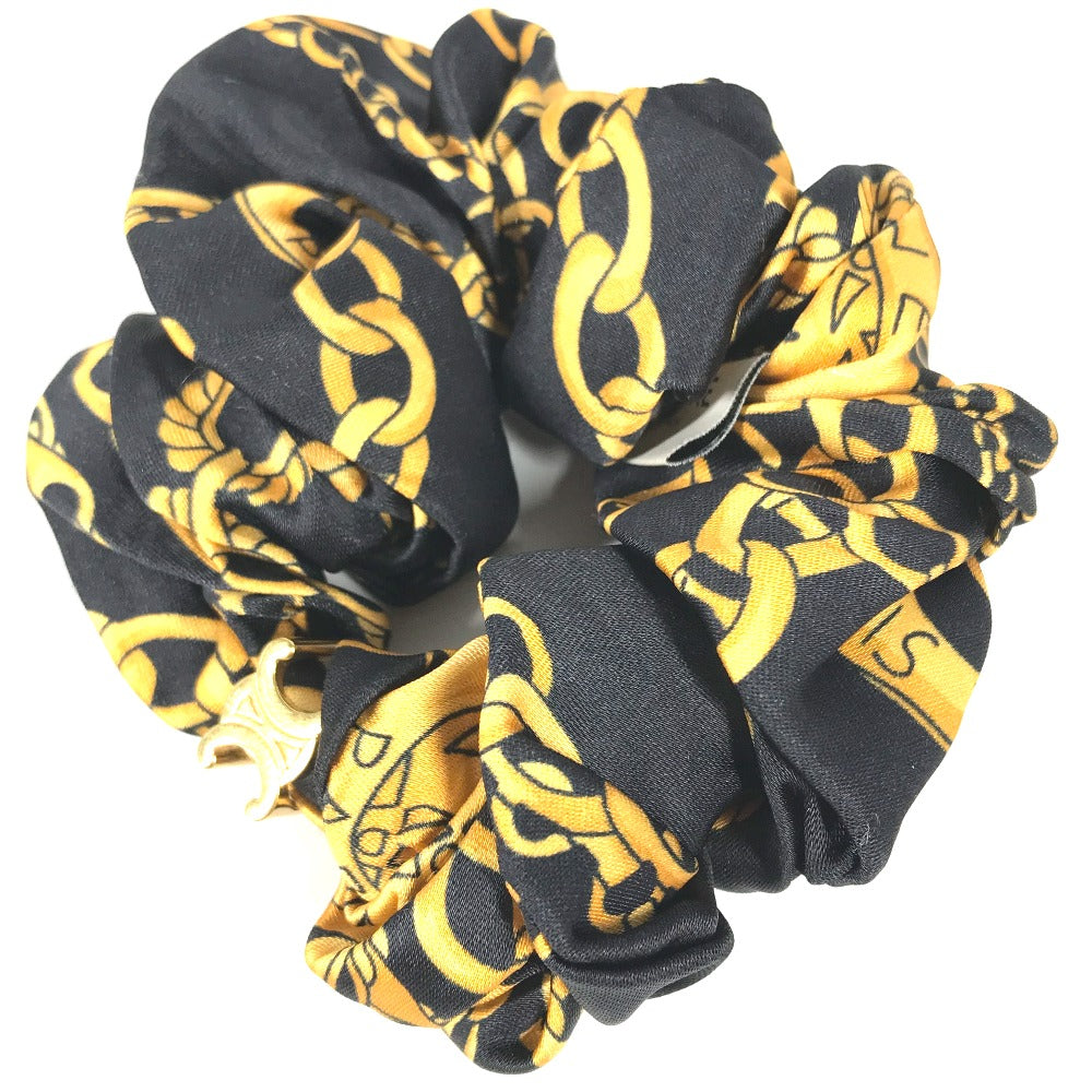 CELINE Triomphe Chain Hair Accessory, Silk Scrunchie, Women's, Black
