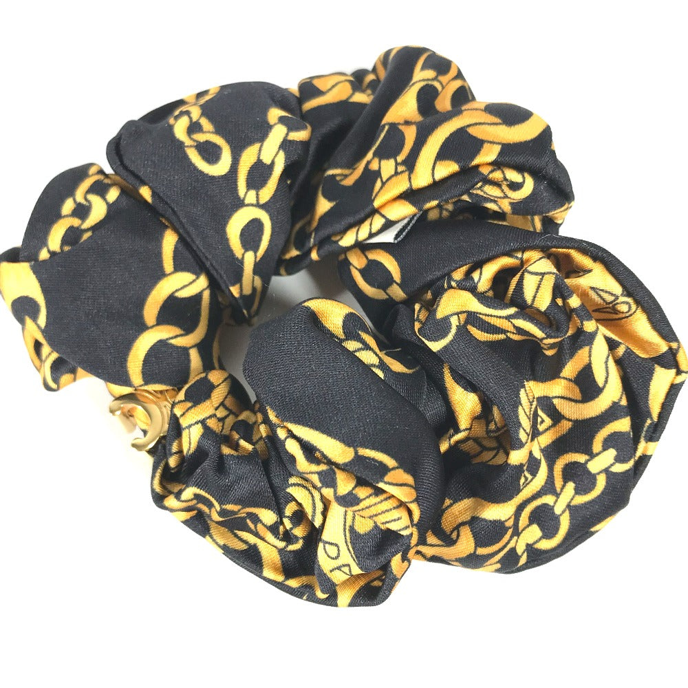 CELINE Triomphe Chain Hair Accessory, Silk Scrunchie, Women's, Black