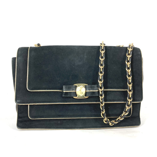 Salvatore Ferragamo Vara Ribbon Shoulder Bag, Black Suede