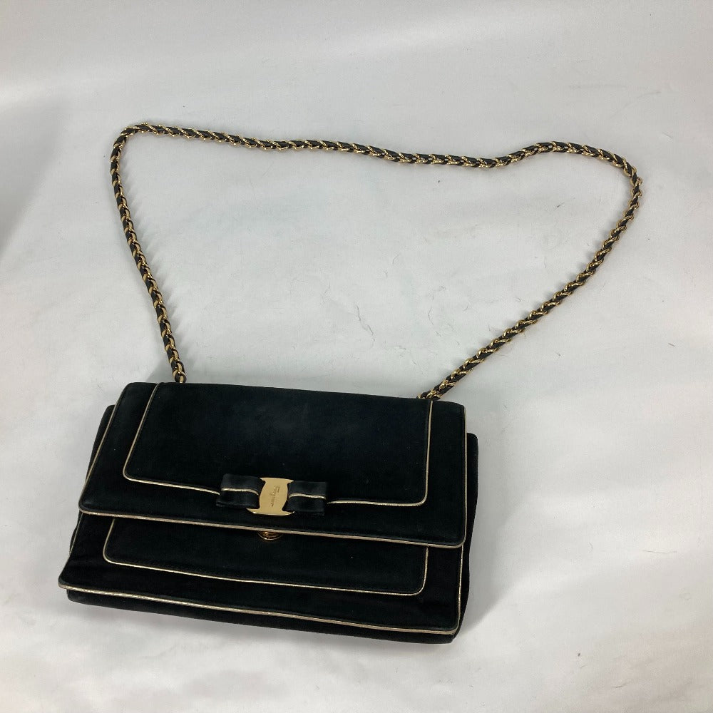 Salvatore Ferragamo Vara Ribbon Shoulder Bag, Black Suede