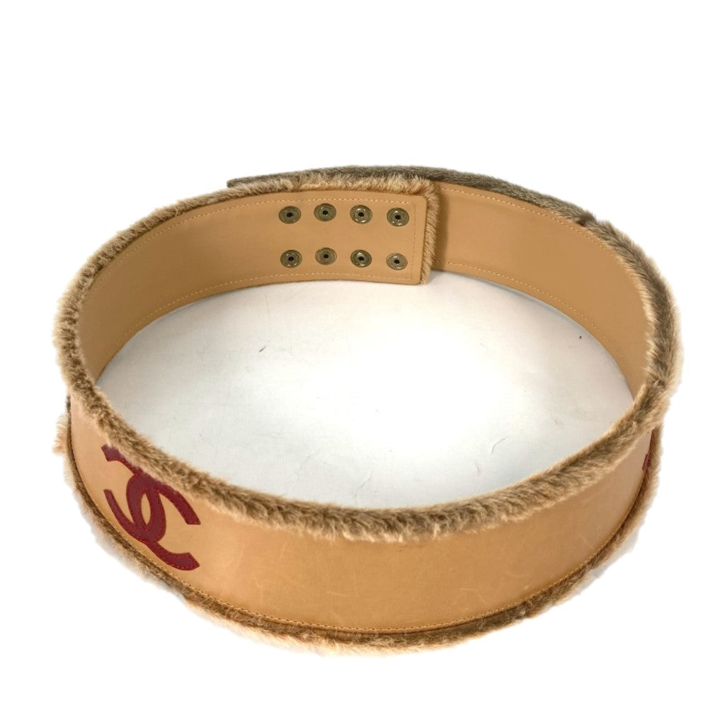 CHANEL 01A CC Coco Mark Pants Belt, Leather, Women's, Beige