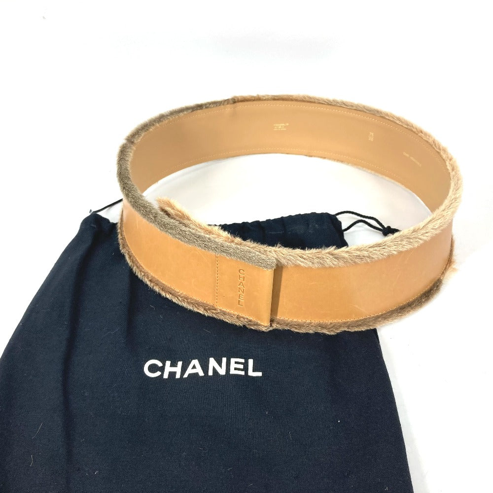 CHANEL 01A CC Coco Mark Pants Belt, Leather, Women's, Beige