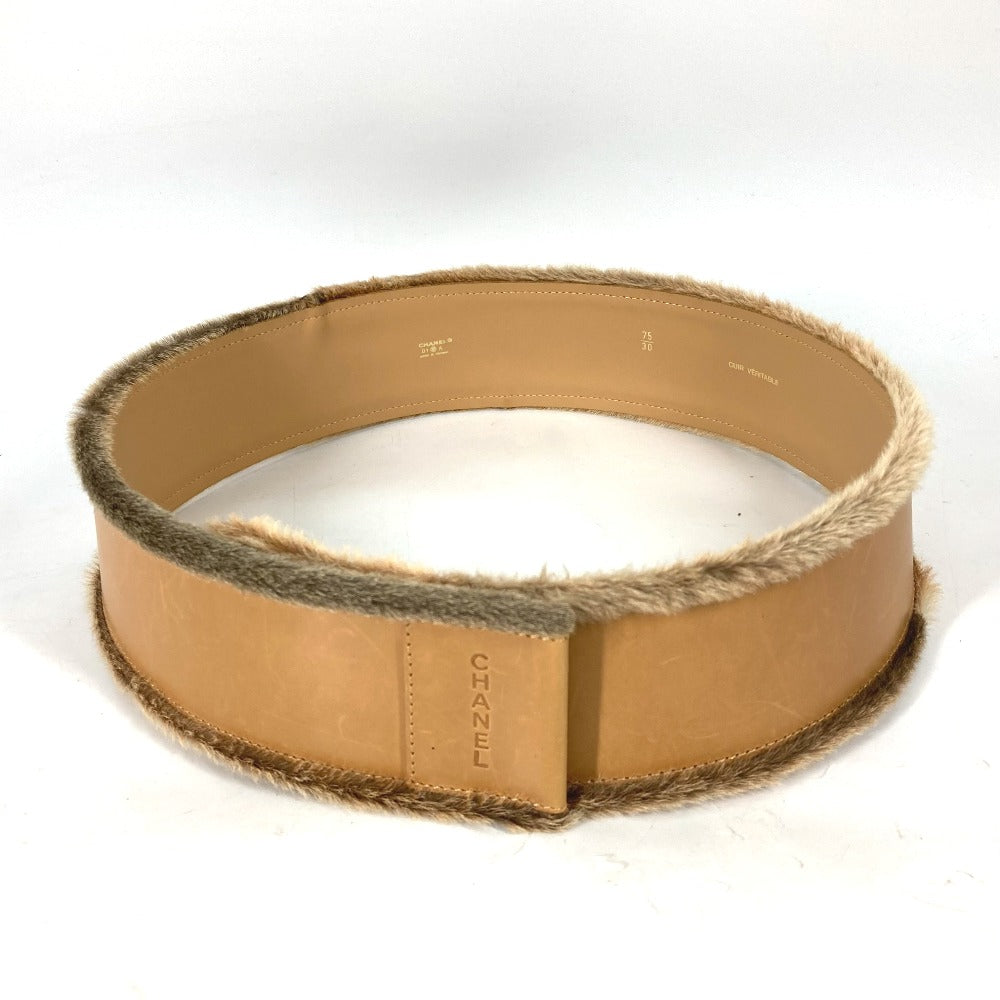 CHANEL 01A CC Coco Mark Pants Belt, Leather, Women's, Beige