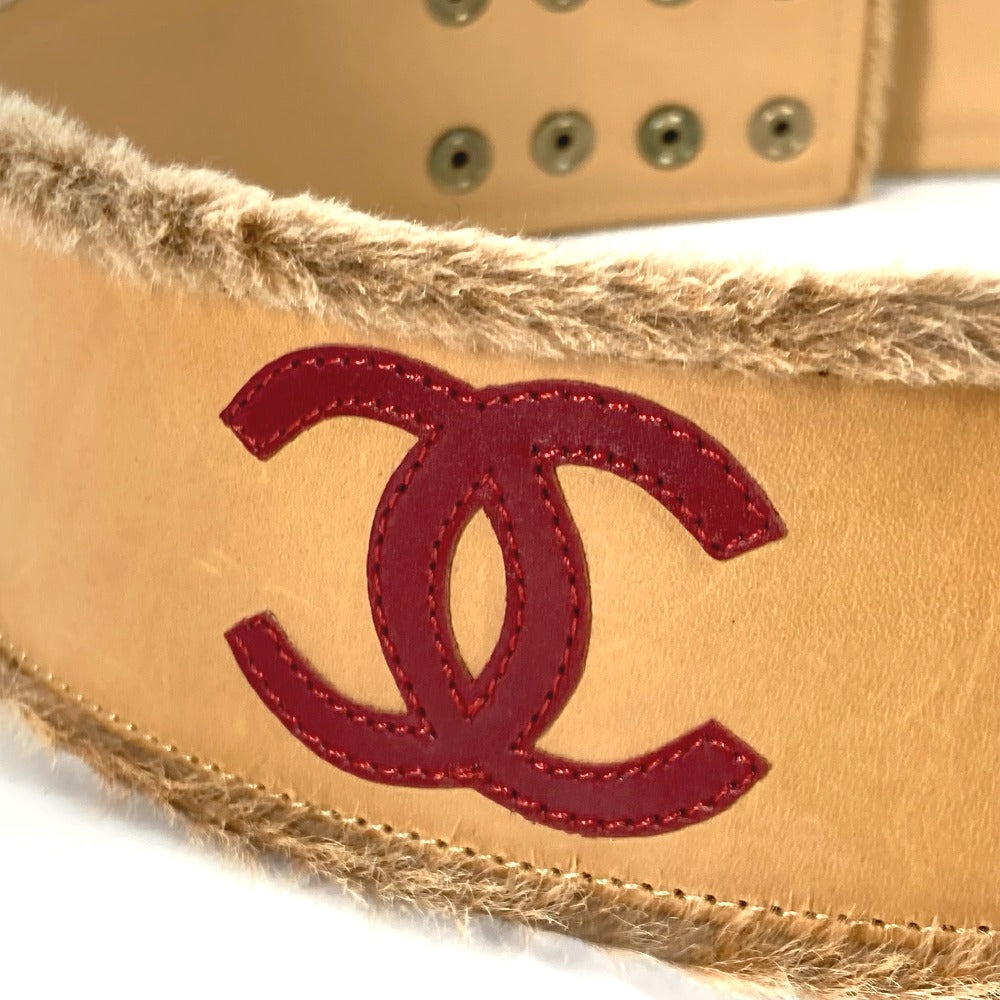CHANEL 01A CC Coco Mark Pants Belt, Leather, Women's, Beige