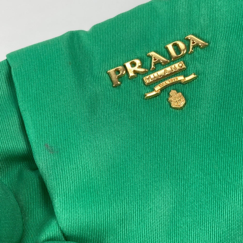 PRADA Pouch Makeup Pouch Cosmetic Pouch Logo Strap Clutch Bag Nylon Women's Green