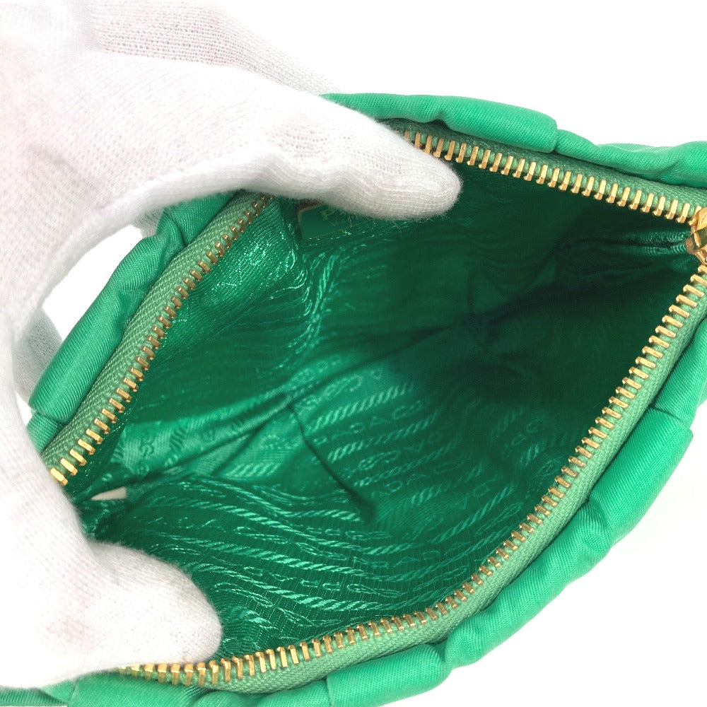 PRADA Pouch Makeup Pouch Cosmetic Pouch Logo Strap Clutch Bag Nylon Women's Green