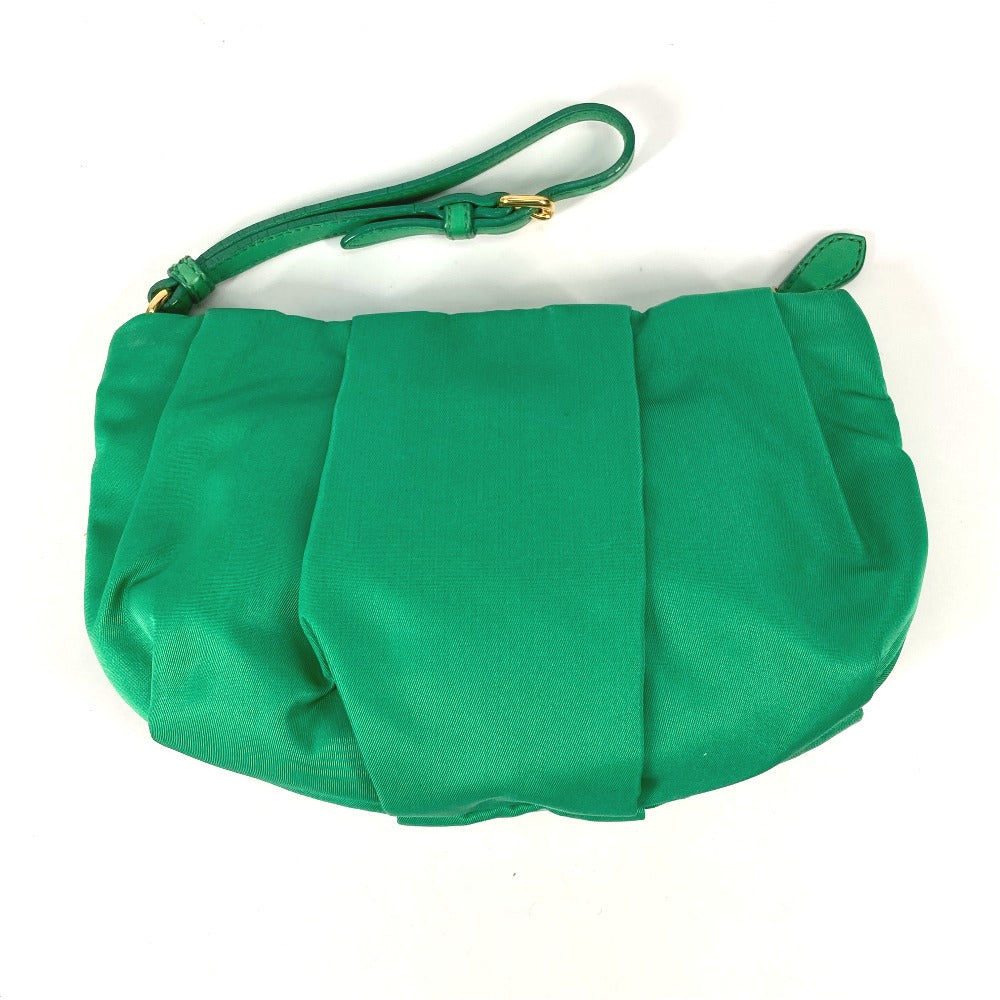 PRADA Pouch Makeup Pouch Cosmetic Pouch Logo Strap Clutch Bag Nylon Women's Green