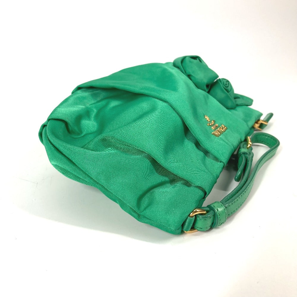PRADA Pouch Makeup Pouch Cosmetic Pouch Logo Strap Clutch Bag Nylon Women's Green